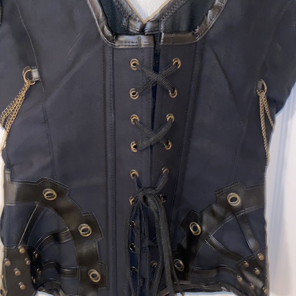 Bustier Corset Top, Chain, Grommets & rivet accents. Black Sz S NWOT - Picture 11 of 16